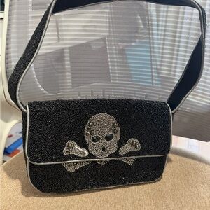 Black Beaded Skull shoulder Bag